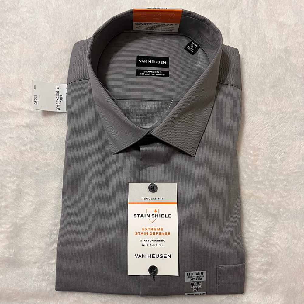 Van Heusen Men's Charcoal Stain Shield Dress Shirt